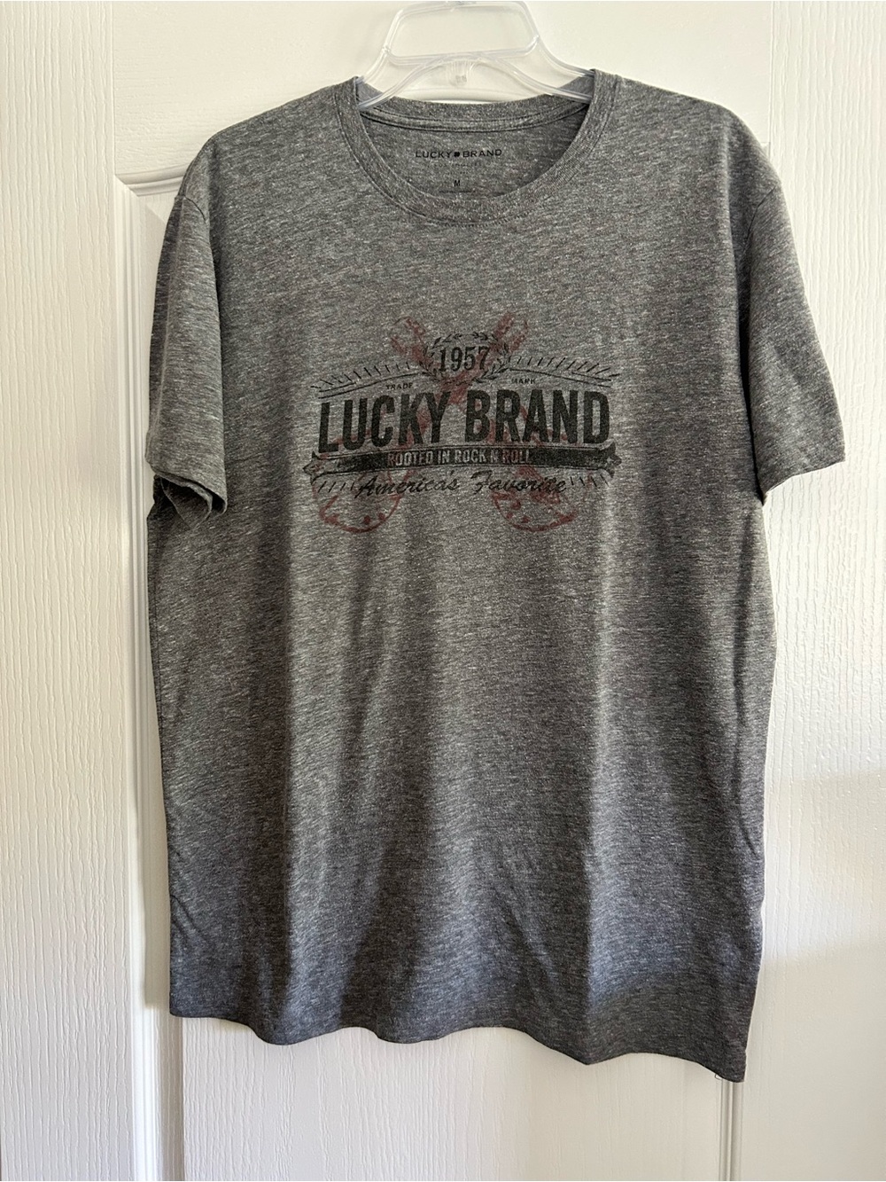 Lucky Brand Heather Gray Graphic Short Sleeve Tee - Medium Cotton